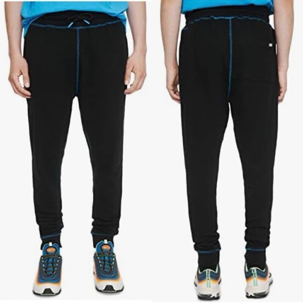NWT Eleven Paris Men’s Exposed Seam Fleece Joggers Black W/Dresden Blue size S